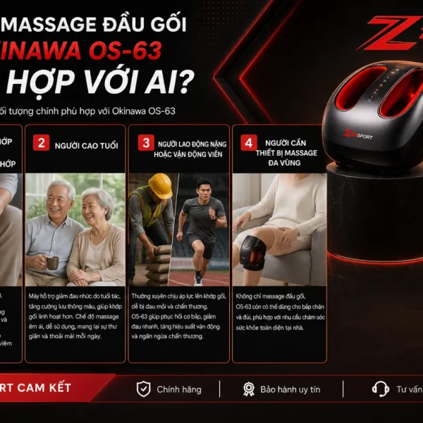 Máy massage đầu gối Okinawa OS-63: Công nghệ X-warm, 4 đầu rung