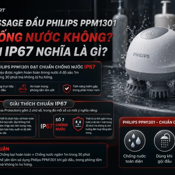 Máy massage đầu mini Philips PPM1301: 3 cấp độ, IP67, nhỏ gọn chỉ 181g