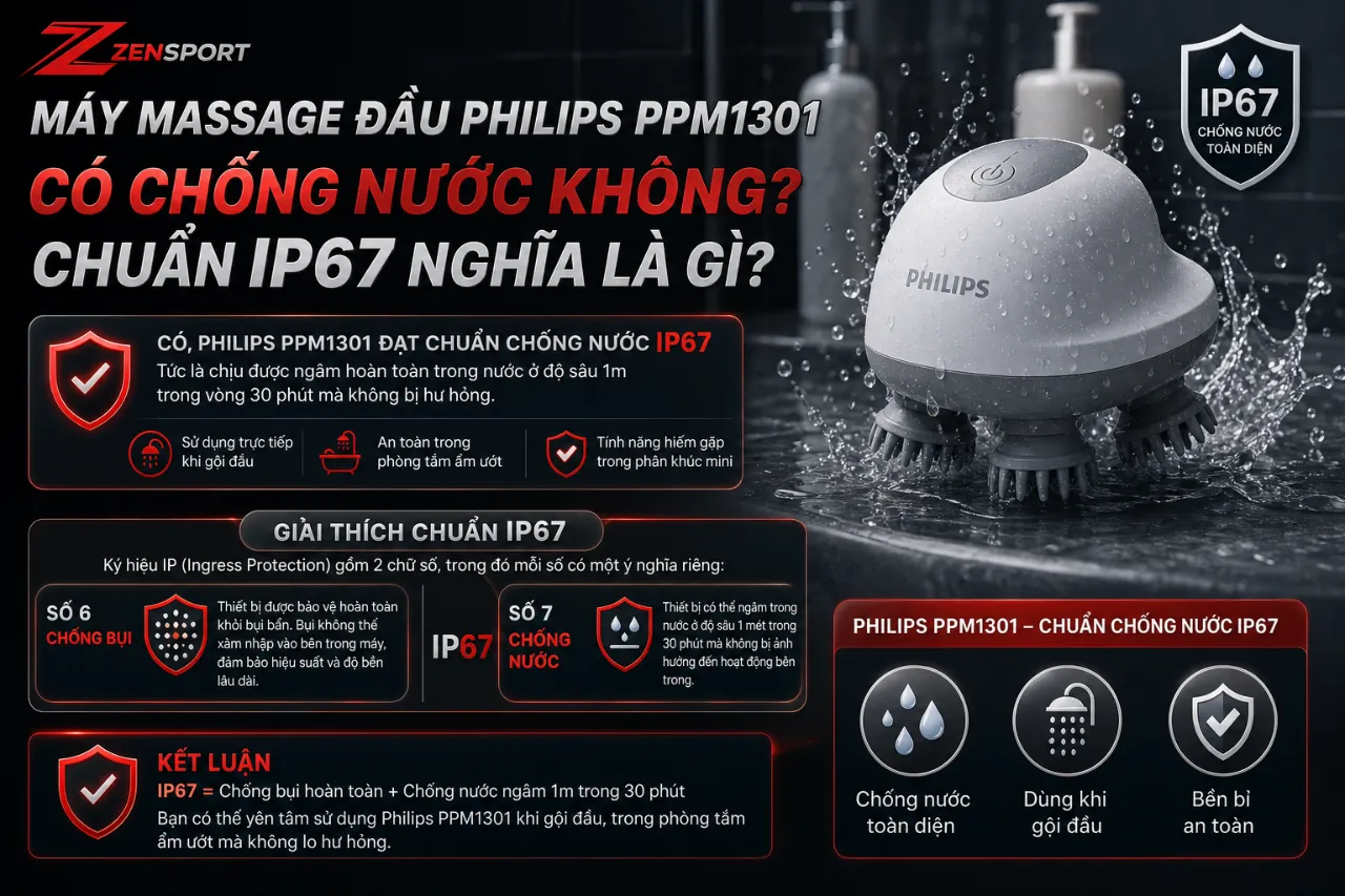Máy Massage Đầu Philips PPM1301 Có Chống Nước Không? Chuẩn IP67 Nghĩa Là Gì?