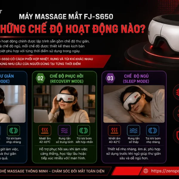 Máy massage mắt Fuji Luxury FJ-S650: sưởi ấm 42-45°C, rung đa tần