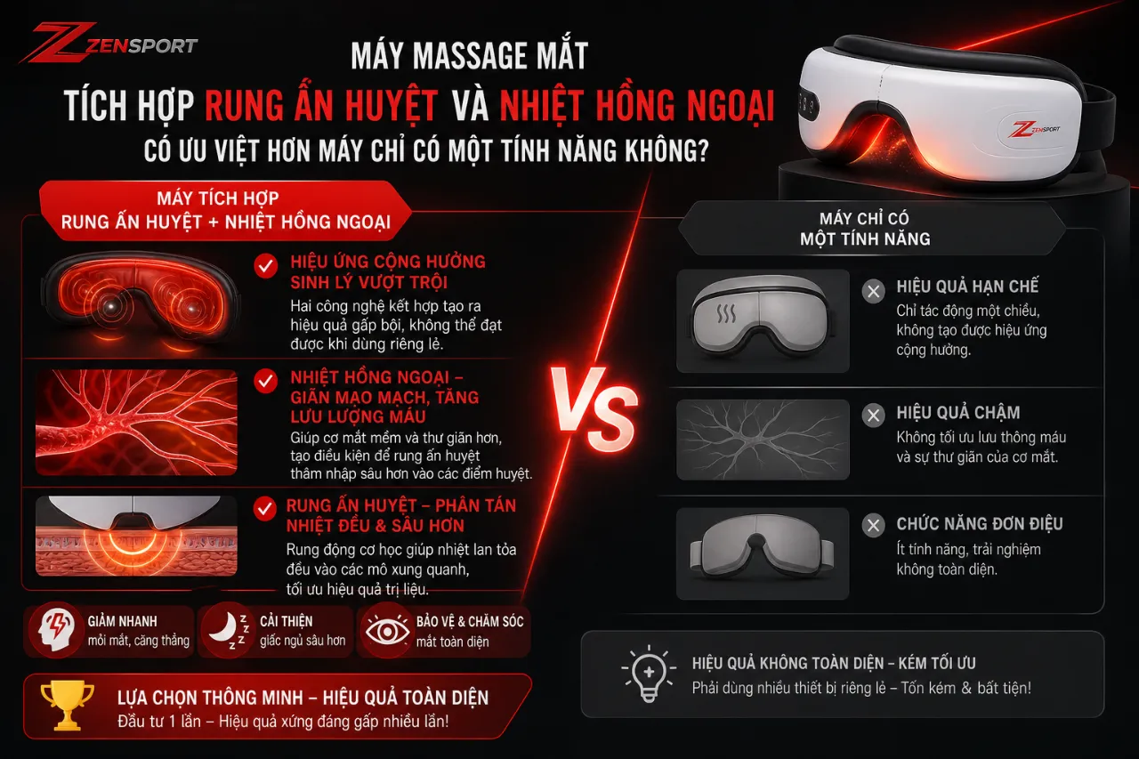 Máy Massage Mắt Tích Hợp Rung Ấn Huyệt Và Nhiệt Hồng Ngoại Có Ưu Việt Hơn Máy Chỉ Có Một Tính Năng Không?