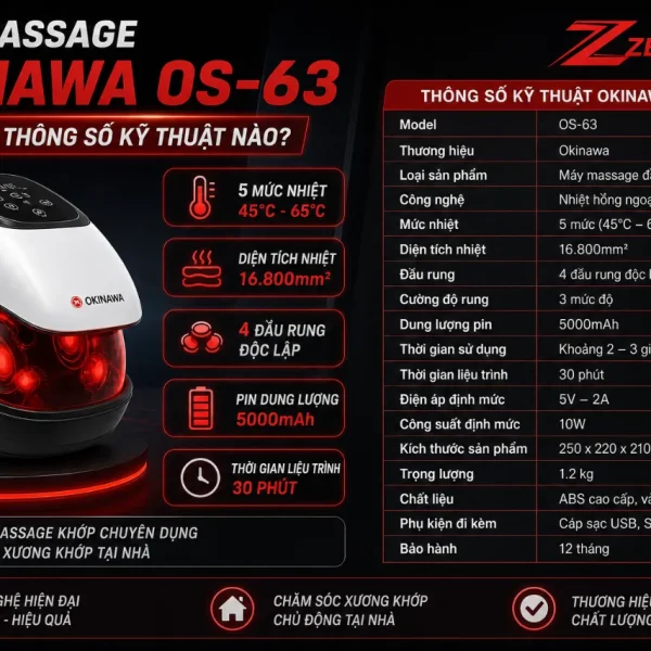 Máy massage đầu gối Okinawa OS-63: Công nghệ X-warm, 4 đầu rung