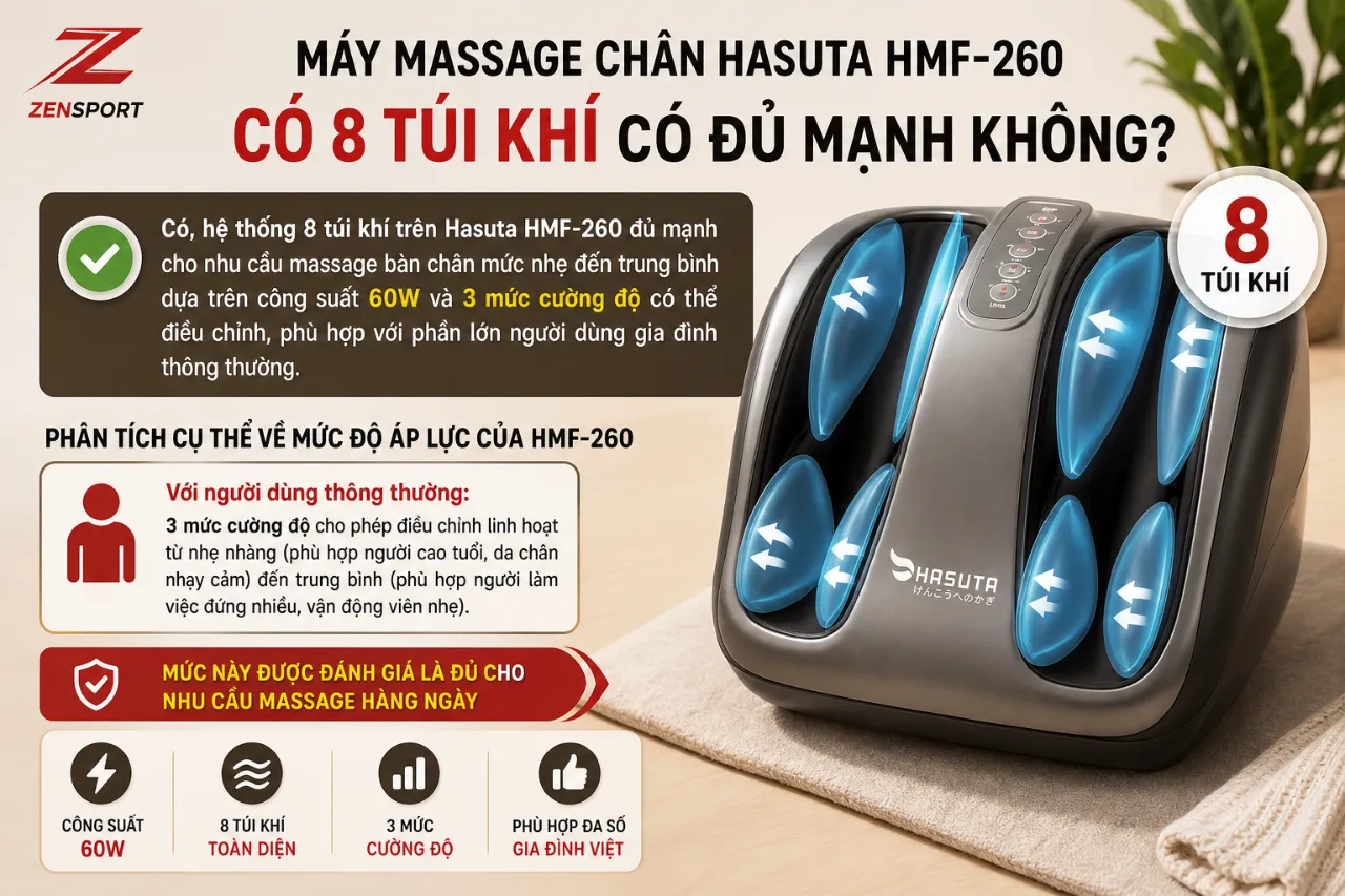 Máy massage chân Hasuta HMF-260 có 8 túi khí có đủ mạnh không?