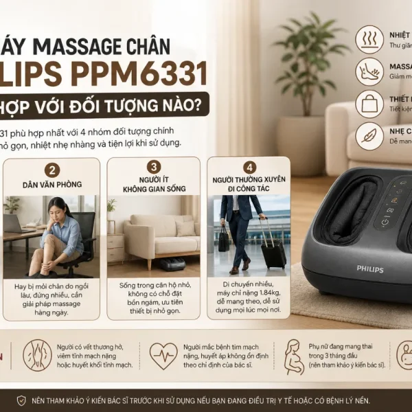 Máy massage chân Philips PPM6331: 8 điểm 3D, chườm ấm 50°C