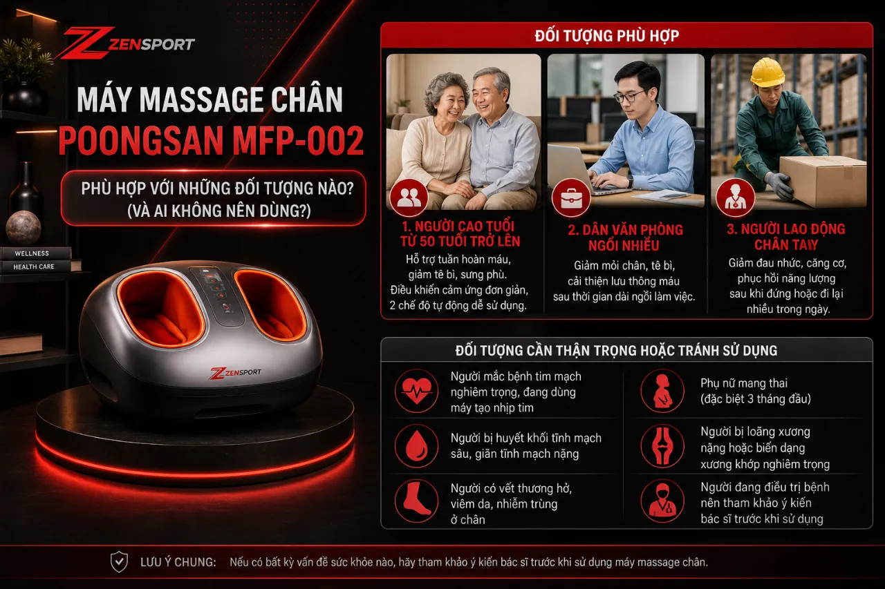 Máy massage chân Poongsan MFP-002 phù hợp với những đối tượng nào? (Và ai không nên dùng?)