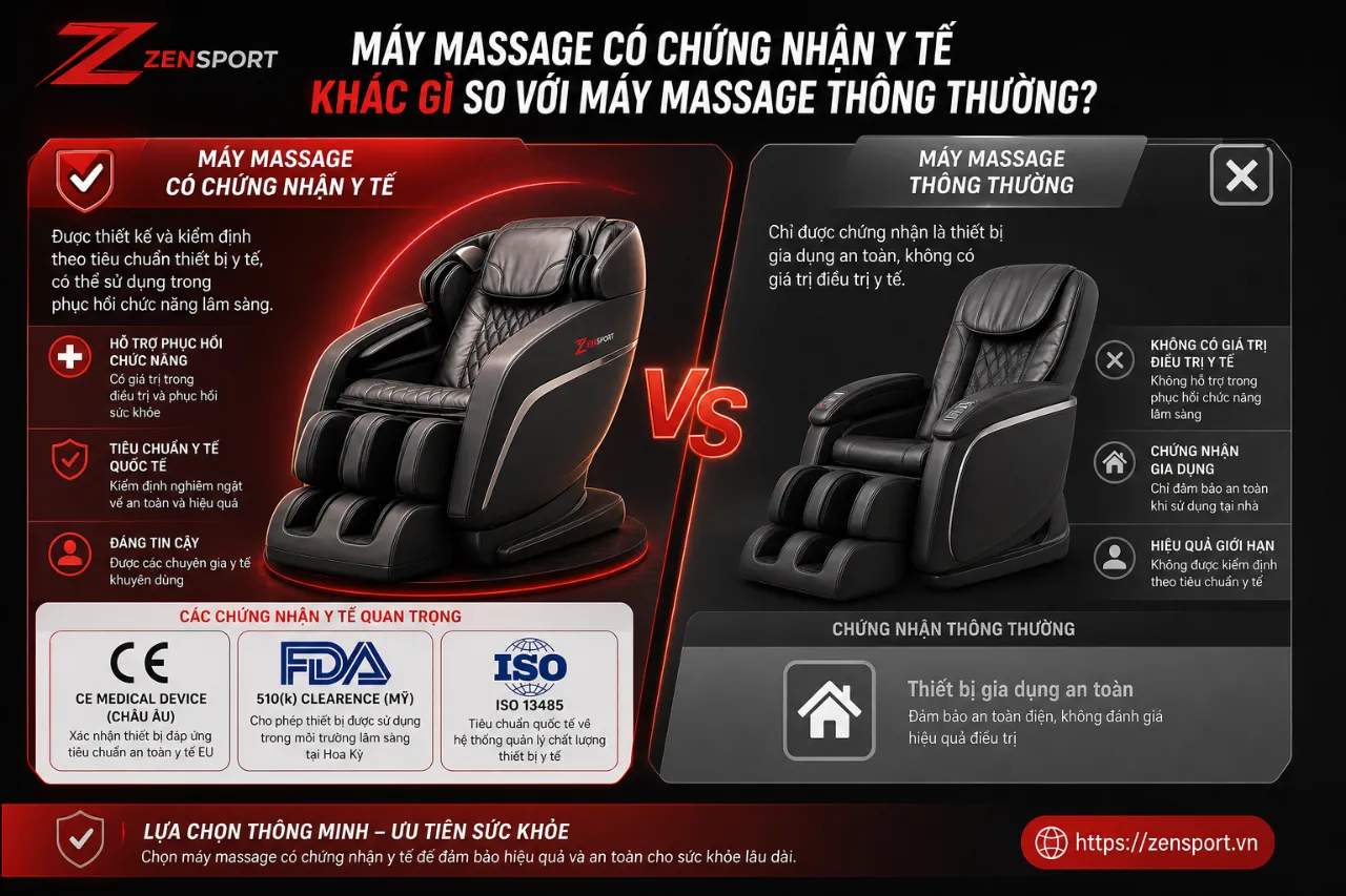 Máy massage có chứng nhận y tế khác gì so với máy massage thông thường?