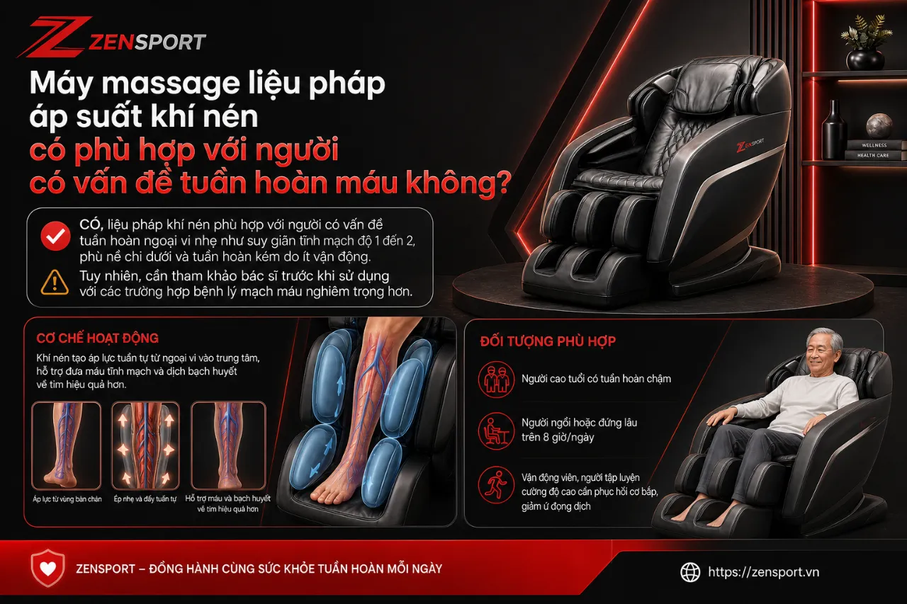 Máy massage liệu pháp áp suất khí nén có phù hợp với người có vấn đề tuần hoàn máu không?