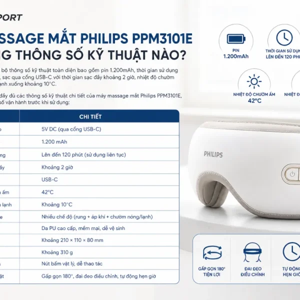 Máy massage mắt Philips PPM3101E: VibWave, chườm ấm lạnh 3D