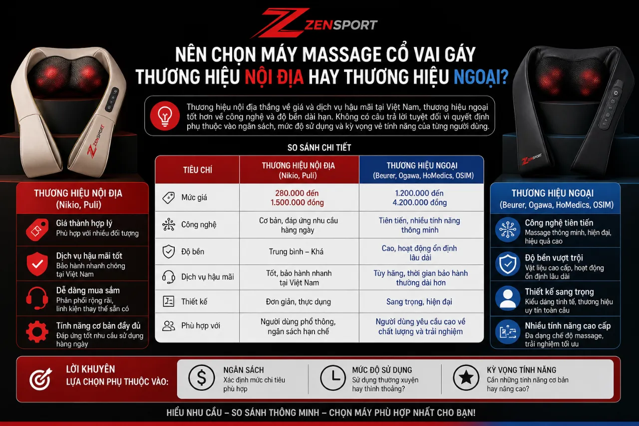 Nên Chọn Máy Massage Cổ Vai Gáy Thương Hiệu Nội Địa Hay Thương Hiệu Ngoại?