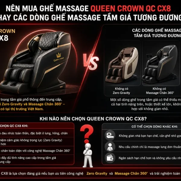 Ghế Massage Queen Crown QC CX8 Không Trọng Lực, Massage Chân 360°