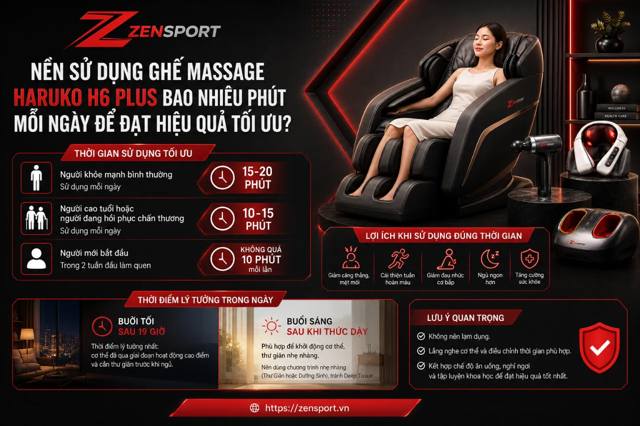 Thời gian sử dụng ghế massage Haruko H6 Plus phù hợp