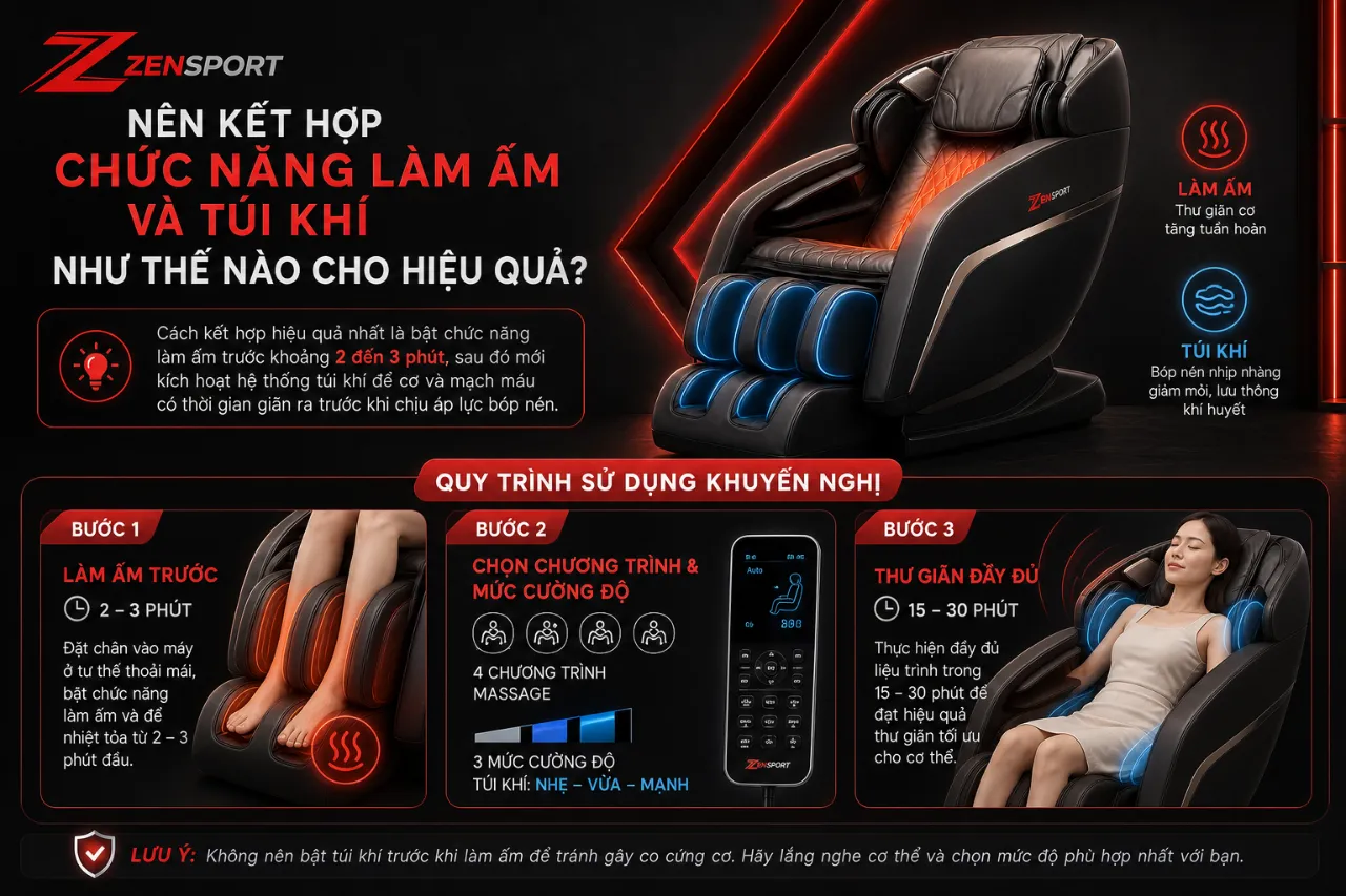 Nên kết hợp chức năng làm ấm và túi khí như thế nào cho hiệu quả?
