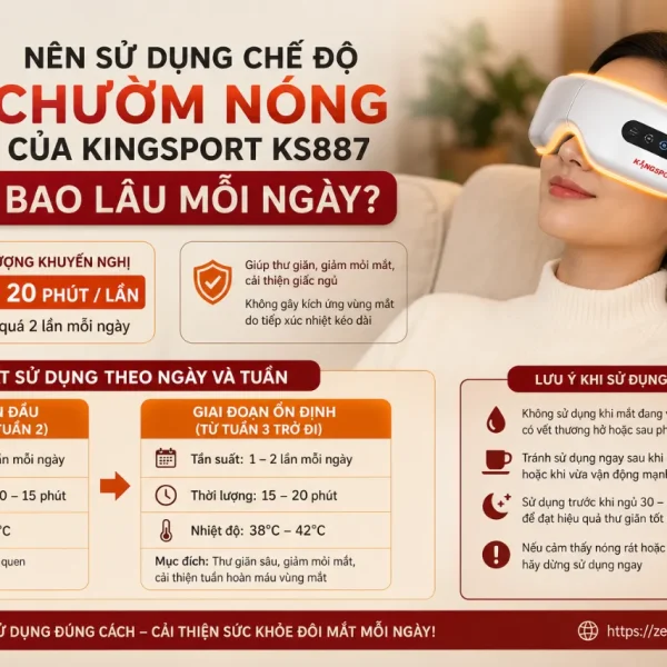 Máy massage mắt KingSport KS887: 4 chế độ, chườm nóng 38–42°C