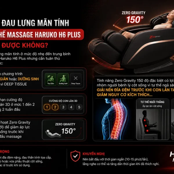 Ghế Massage Haruko H6 Plus 3D, 32 Cụm Bi Xoay, Zero Gravity 150 Độ