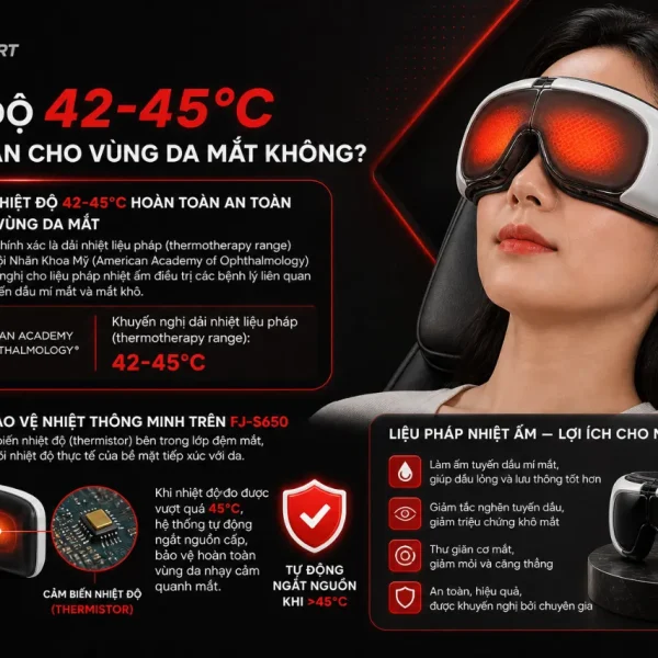 Máy massage mắt Fuji Luxury FJ-S650: sưởi ấm 42-45°C, rung đa tần