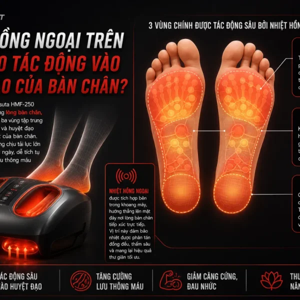 Máy massage chân Hasuta HMF-250: Con lăn 3D, sưởi nhiệt hồng ngoại