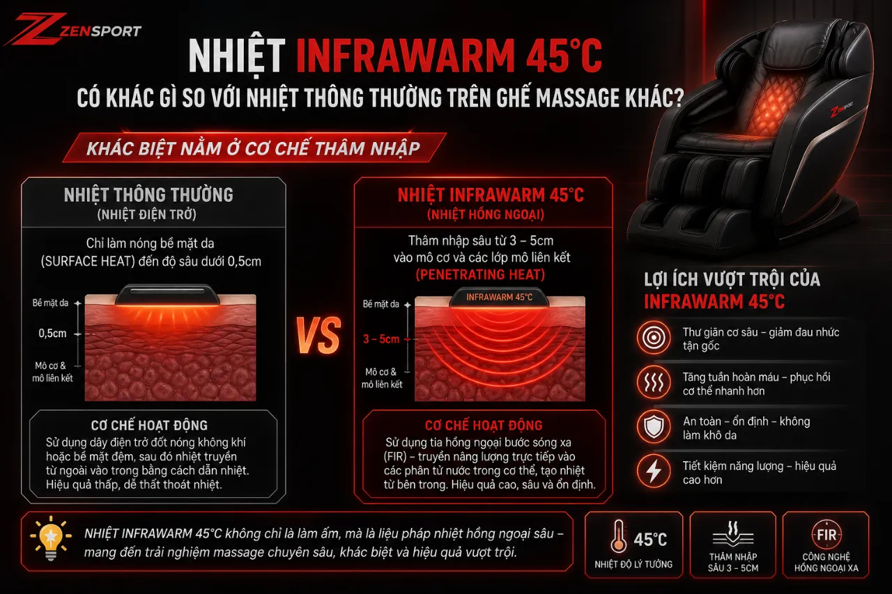 Nhiệt InfraWarm 45°C Có Khác Gì So Với Nhiệt Thông Thường Trên Ghế Massage Khác?