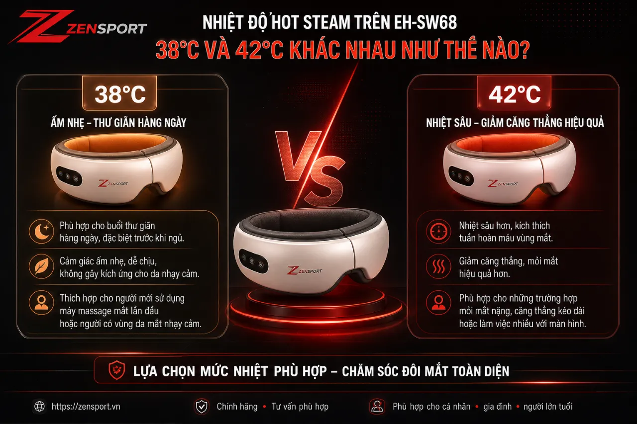Nhiệt độ hot steam 38°C và 42°C trên EH-SW68 khác nhau như thế nào?