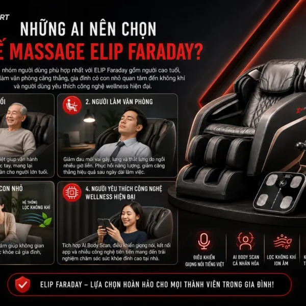 Ghế Massage ELIP Faraday: AI Giọng Nói, Ion Âm, Túi Khí Đa Điểm