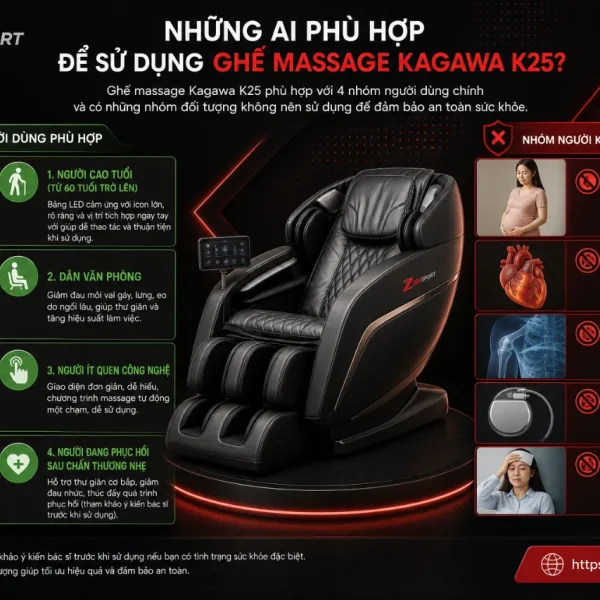 Ghế Massage Kagawa K25: Con Lăn 3D, LED Cảm Ứng Dễ Dùng