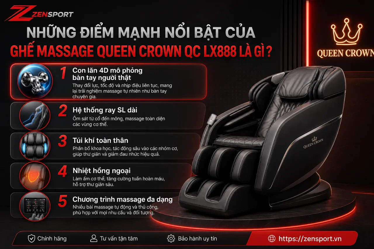 Những Điểm Mạnh Nổi Bật Của Ghế Massage Queen Crown QC LX888 Là Gì?