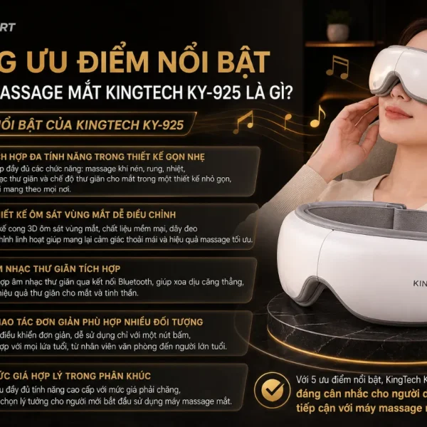 Máy massage mắt KingTech KY-925: túi khí kèm nhiệt, Bluetooth