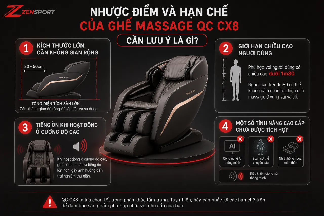 Nhược Điểm Và Hạn Chế Của Ghế Massage QC CX8 Cần Lưu Ý Là Gì?