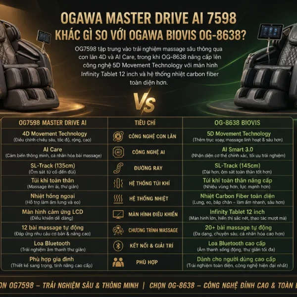 Ghế Massage Ogawa Master Drive AI 7598: 4D, SL Track 137cm