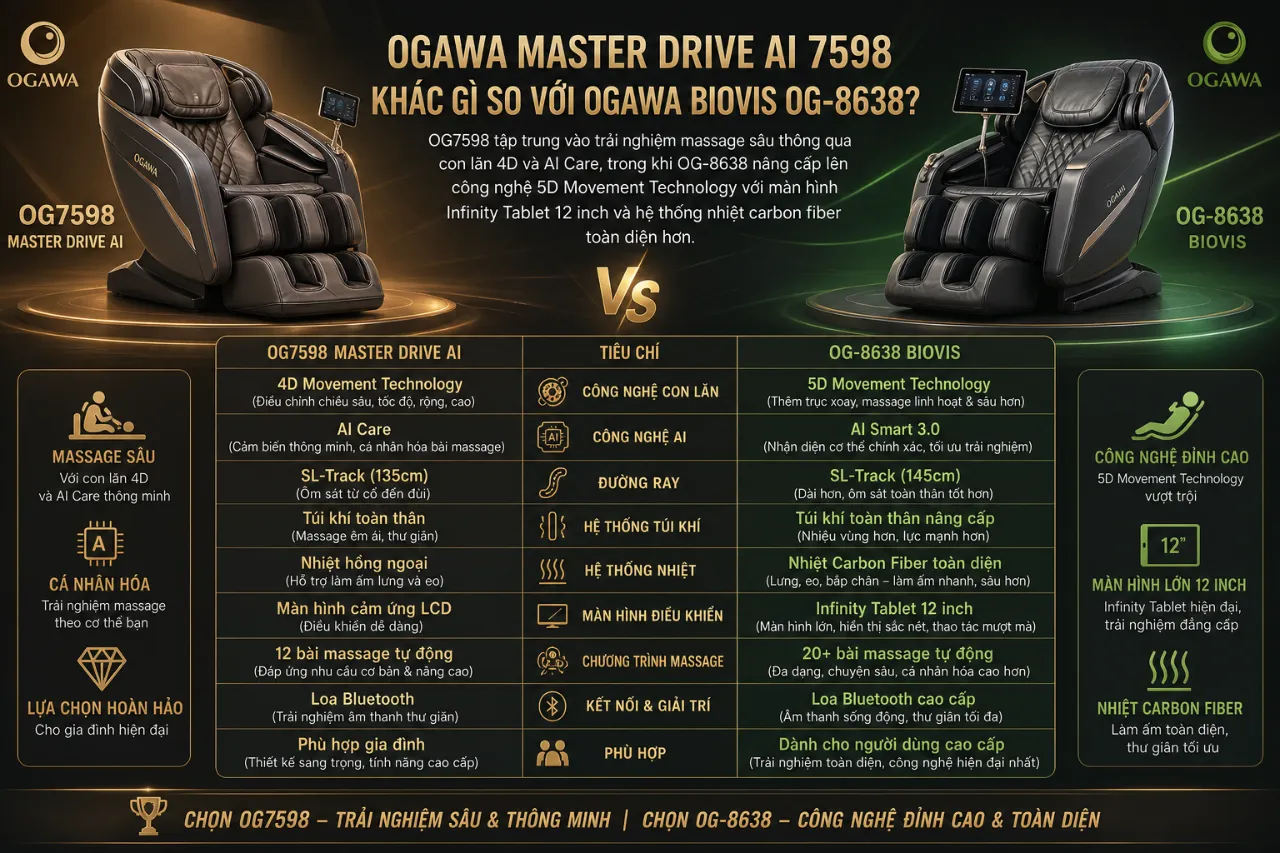 Ogawa Master Drive AI 7598 Khác Gì So Với Ogawa Biovis OG-8638?