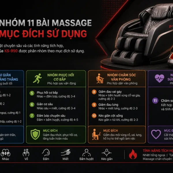 Ghế massage Kaitashi KS-990: 5D Smart, 11 bài tự động