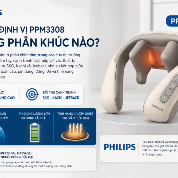 Máy Massage Cổ Philips PPM3308: 4 Đầu Massage, Chườm Ấm Sinh Học