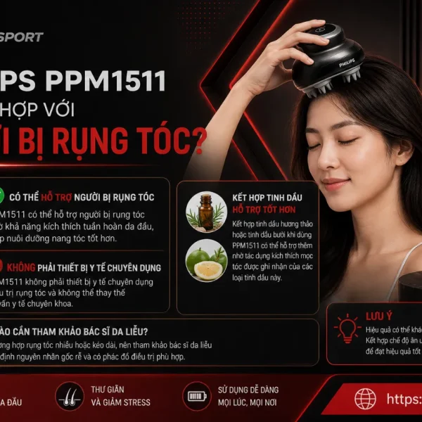 Máy massage đầu Philips PPM1511: Rung 2400 lần/phút, phun tinh dầu