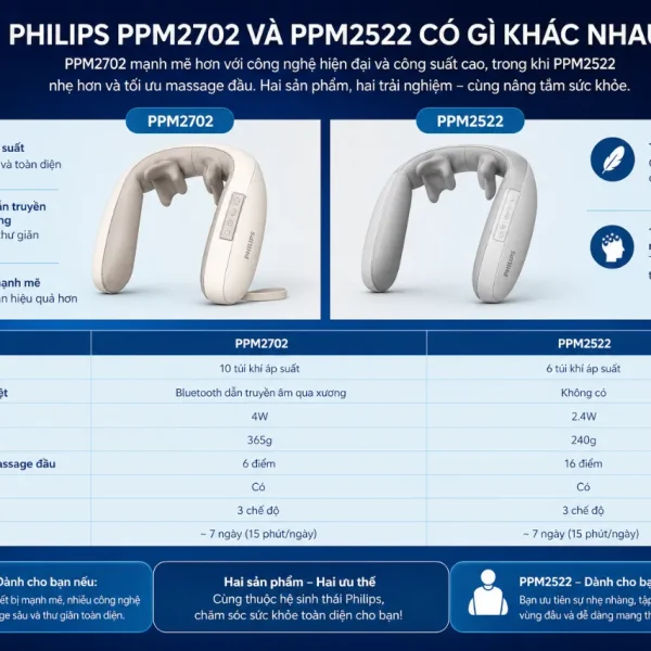 Máy massage mắt Philips PPM2702: Massage 3D, chườm nóng thư giãn