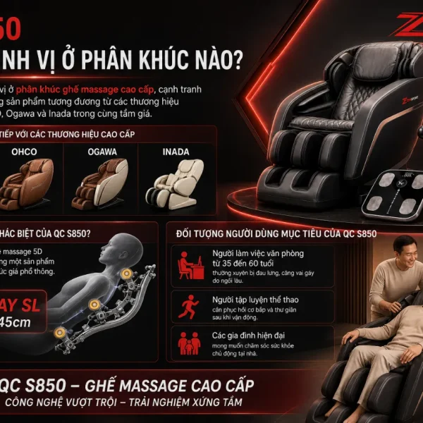 Ghế Massage Queen Crown QC S850: Massage 5D, Ray SL 145cm