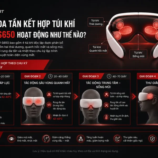Máy massage mắt Fuji Luxury FJ-S650: sưởi ấm 42-45°C, rung đa tần