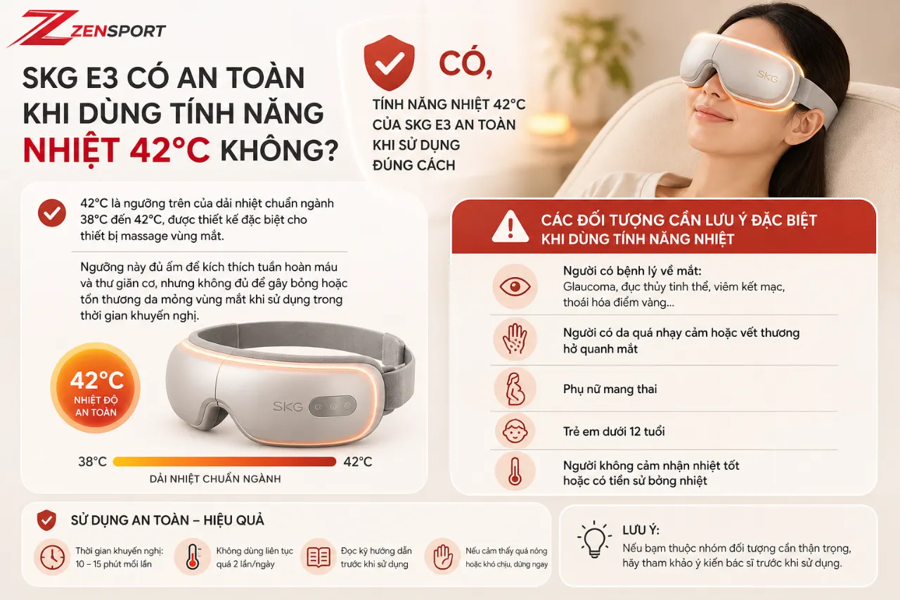 SKG E3 có an toàn khi dùng tính năng nhiệt 42°C không?