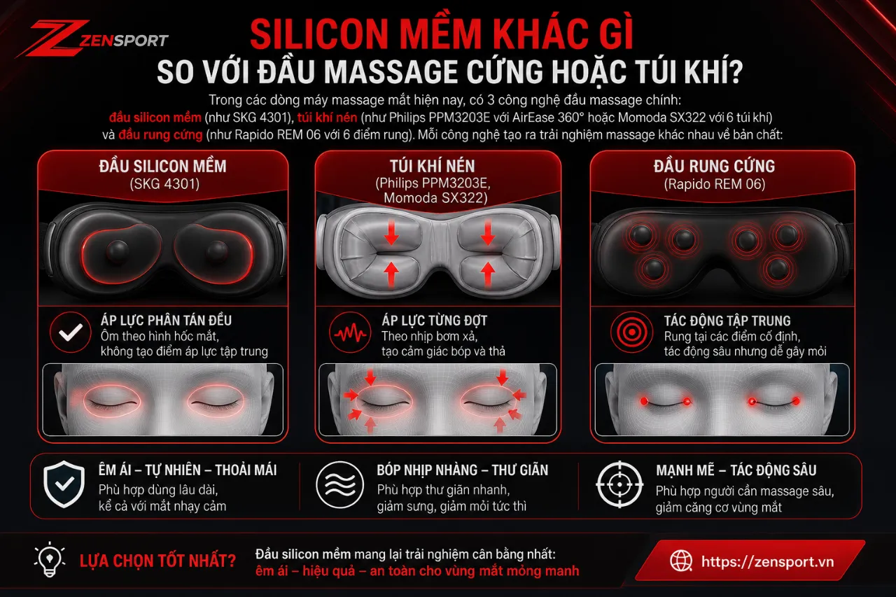 Silicon Mềm Khác Gì So Với Đầu Massage Cứng Hoặc Túi Khí?