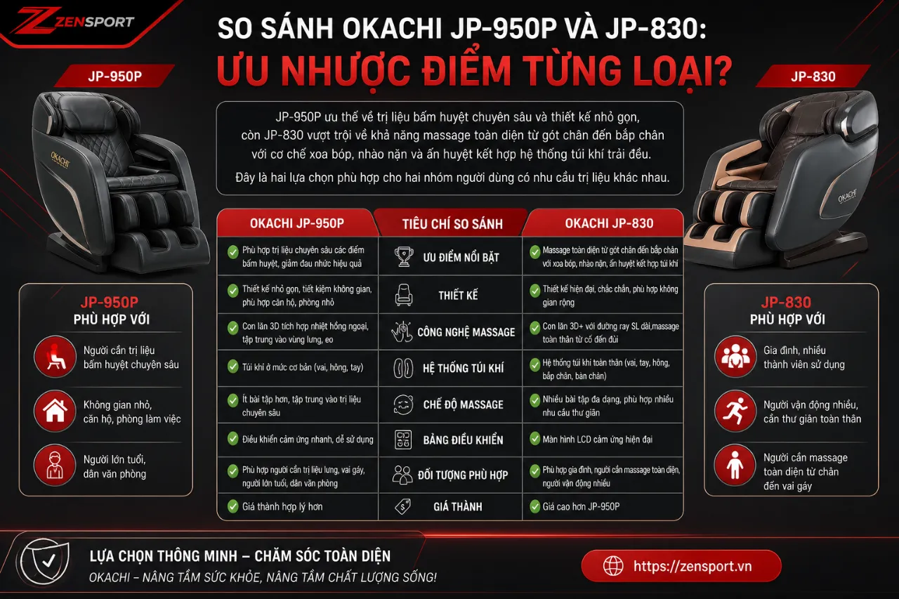So Sánh OKACHI JP-950P Và JP-830: Ưu Nhược Điểm Từng Loại?