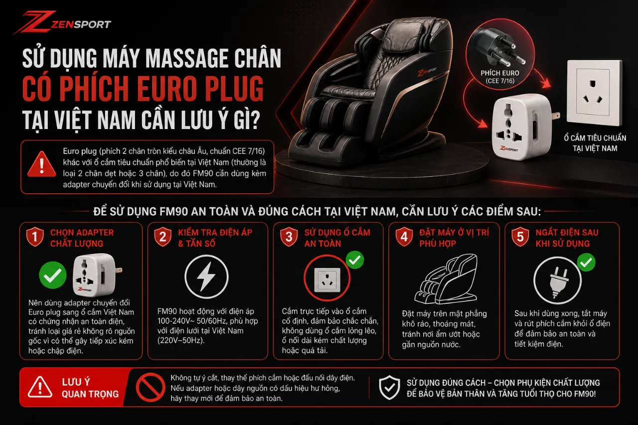Sử Dụng Máy Massage Chân Có Phích Euro Plug Tại Việt Nam Cần Lưu Ý Gì?
