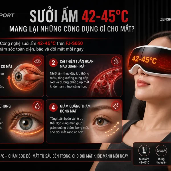 Máy massage mắt Fuji Luxury FJ-S650: sưởi ấm 42-45°C, rung đa tần