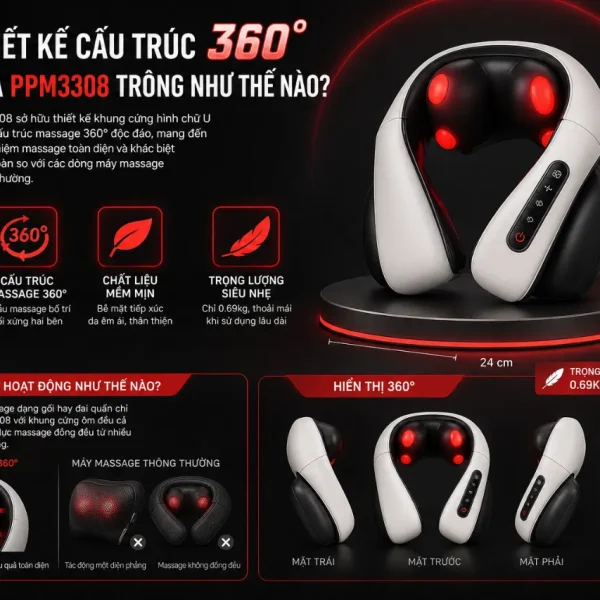 Máy Massage Cổ Philips PPM3308: 4 Đầu Massage, Chườm Ấm Sinh Học