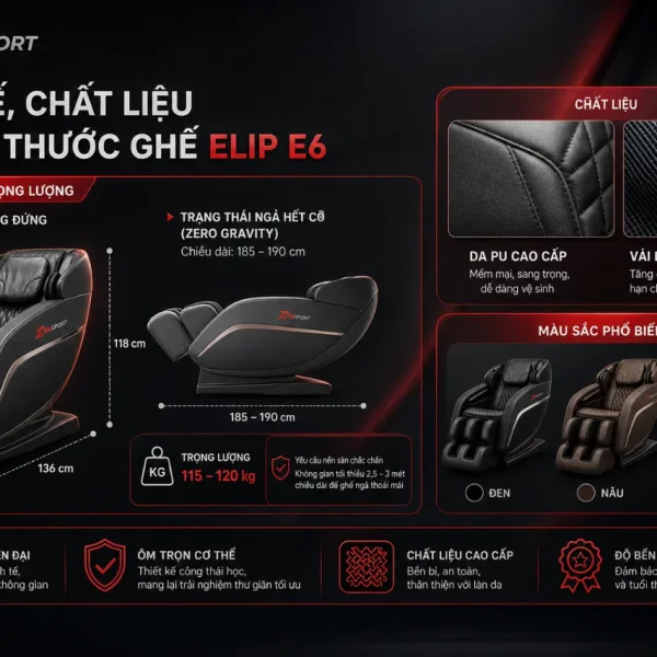 Ghế Massage ELIP E6: 12 Bài Massage, 4E Plus, Túi Khí Toàn Thân