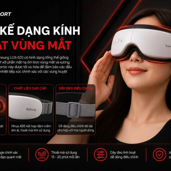Máy massage mắt Buheung LUX-520: rung ấn huyệt, nhiệt hồng ngoại