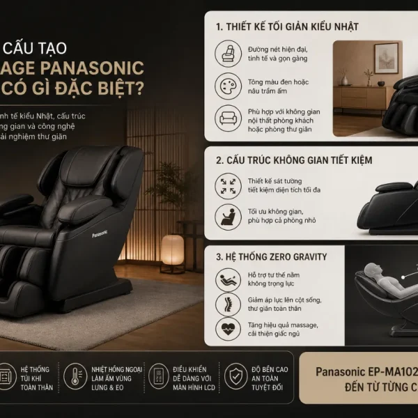 Ghế Massage Panasonic EP-MA102 31 Túi Khí Toàn Thân, 86 Kỹ Thuật Xoa Bóp