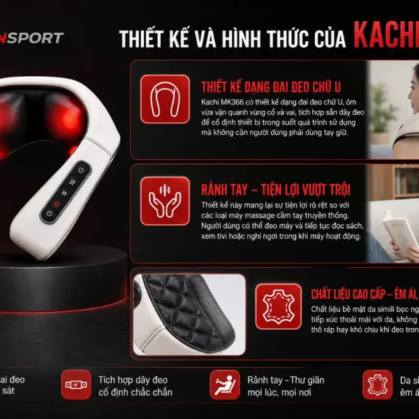 Máy massage cổ vai gáy Kachi MK366: con lăn 4D, nhiệt hồng ngoại