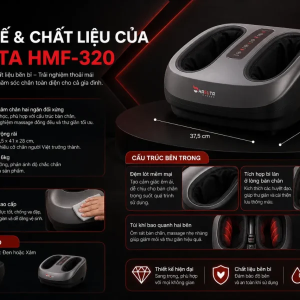 Máy massage chân Hasuta HMF-320: 12 túi khí, bi lăn 3D