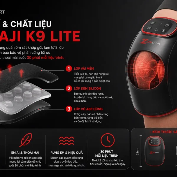 Máy massage đầu gối Masaji K9 Lite: Hồng ngoại, 5 cấp nhiệt