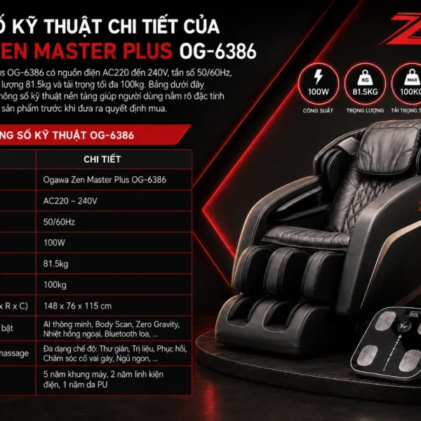 Ghế Massage Ogawa Zen Master Plus OG-6386: A.I Care, SL-Track 1.35m