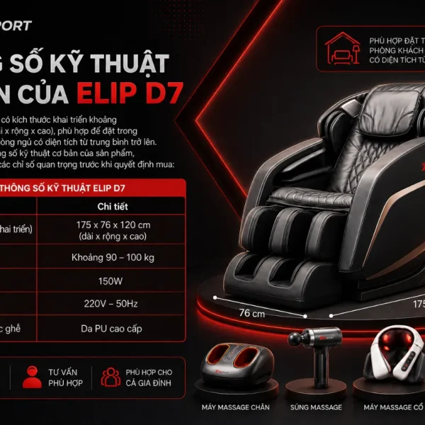 Ghế Massage ELIP D7: 9 Bài Massage, Túi Khí Toàn Thân