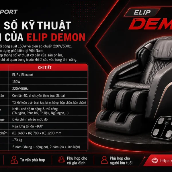 Ghế Massage ELIP Demon: Massage 3D, Trục SL Ôm Sát Cơ Thể